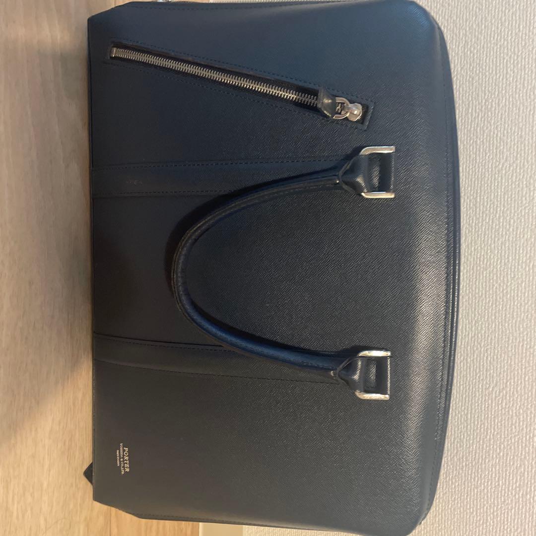 【本日限りセール】porter ネイビー 皮ビジネスバッグ