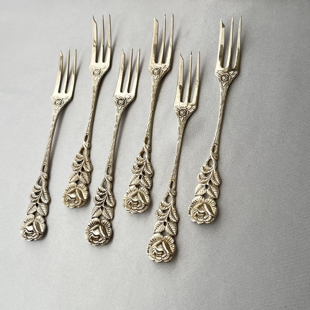 【ANTICO】 ヒルデスハイムローズ ケーキフォーク 6本【純銀】 12cm