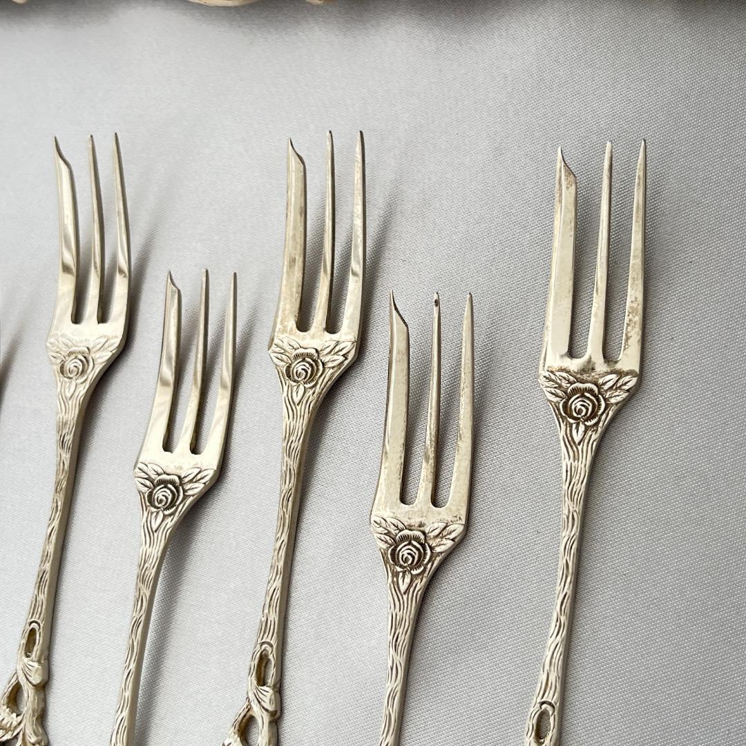 【ANTICO】 ヒルデスハイムローズ ケーキフォーク 6本【純銀】 12cm
