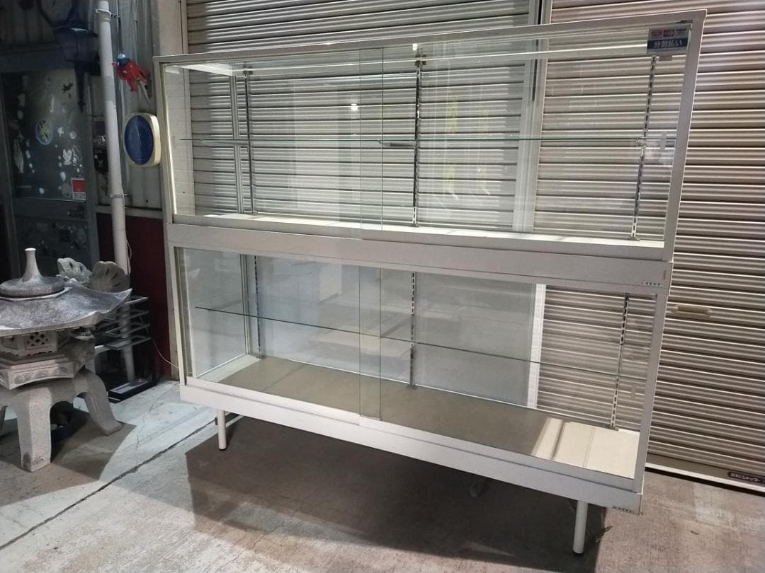 (引取限定）タカヤマ製☆陳列用ガラスショーケース☆2段式☆収納☆(照明付き) ハイタイプ ガラスショーケース ステージ無し ブラック 幅90cm 高さ