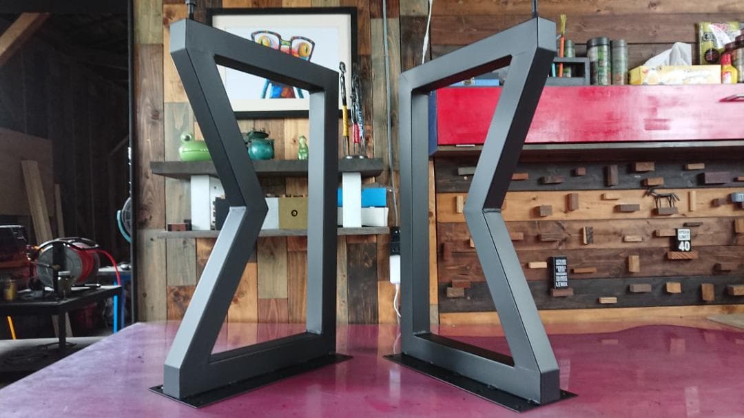 マットブラックでアイアンな極太＆チェーン鉄脚♪ 50×400×650mm