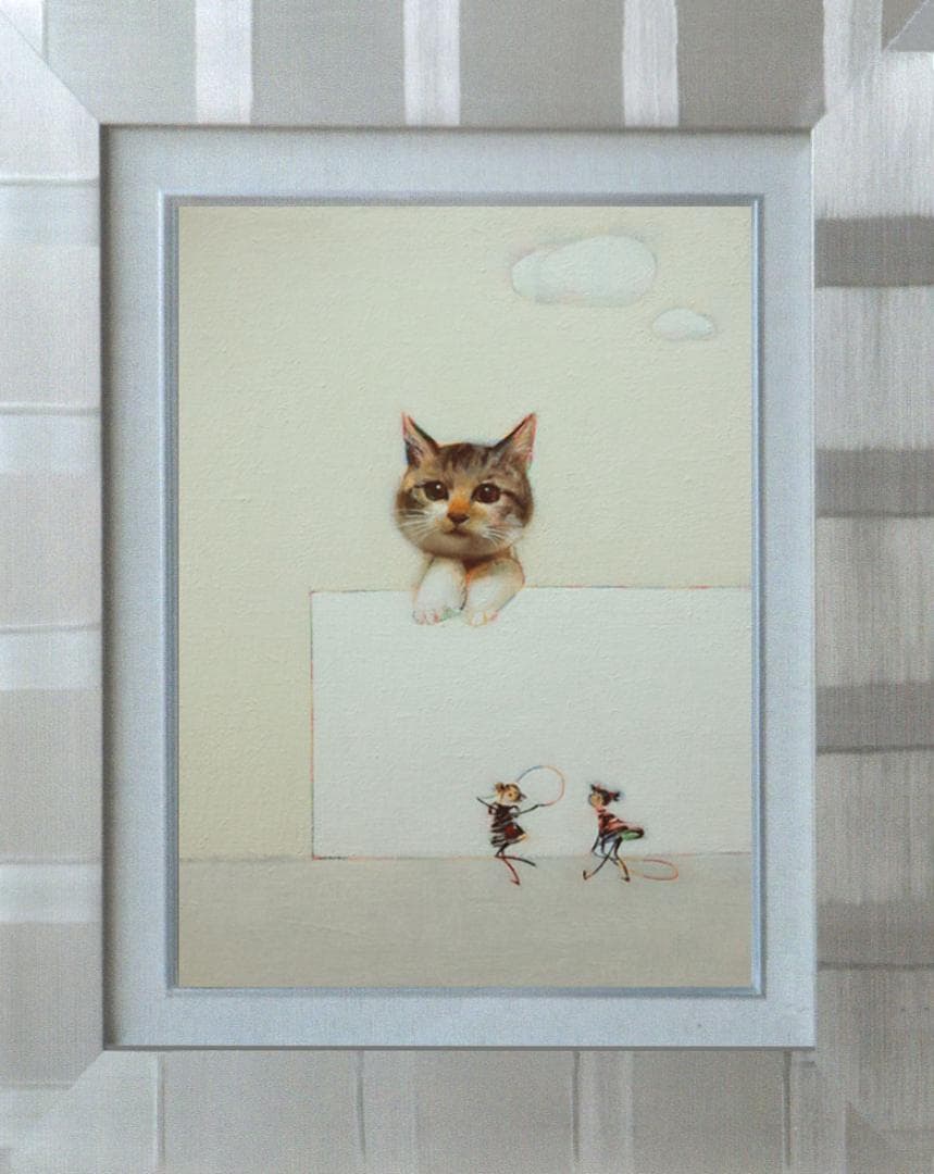 油絵 菅家令子 絵 絵画 インテリア F4-091218 可愛い子猫と女の子