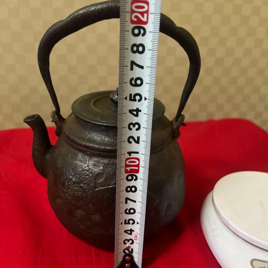 江戸時代小ぶり650cc 棗形鉄瓶斑紫銅蓋龍文堂煎茶急須 古美術