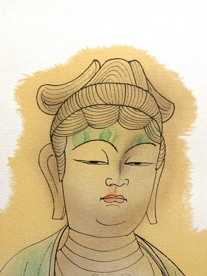 美品 未使用 平山郁夫 直筆サイン有 菩薩塑像 216/262 リトグラフ