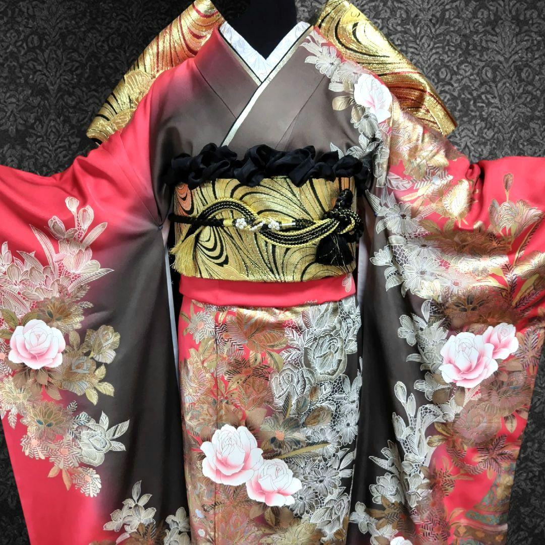 振袖フルセット(8点)・成人式・金銀彩加工・薔薇・モダン・逸品