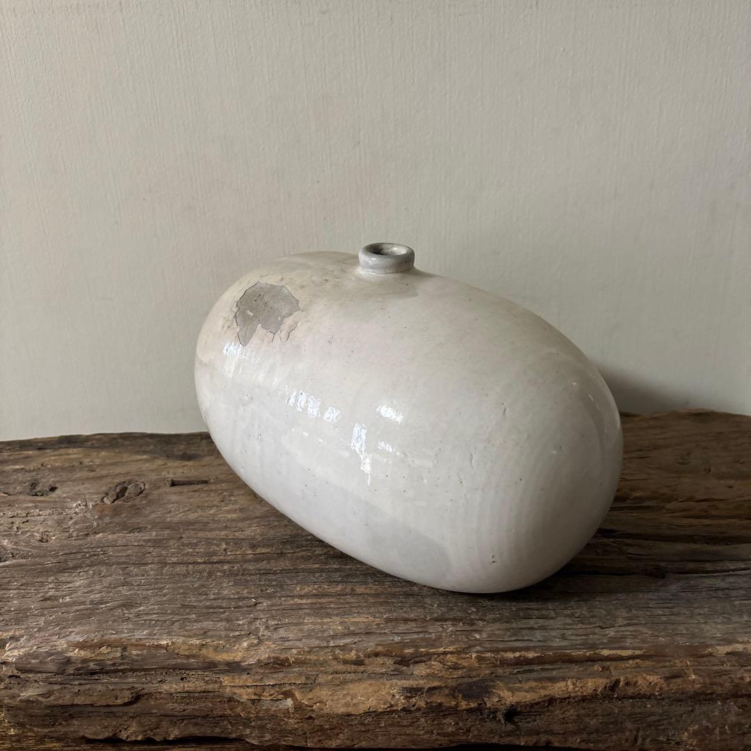 古民藝　平清水焼　灰白釉掛　古道具　アンティーク　花器　骨董　古陶磁　検:李朝