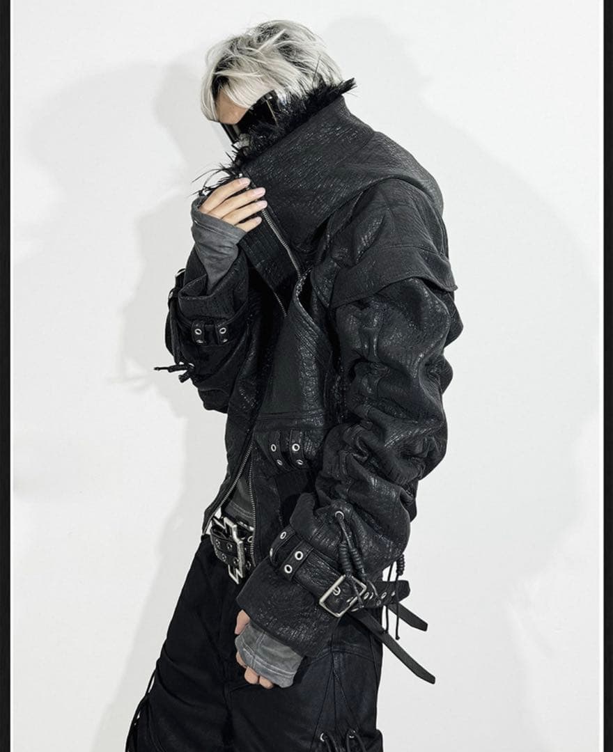 2点セット レザージャケット、デニムパンツ