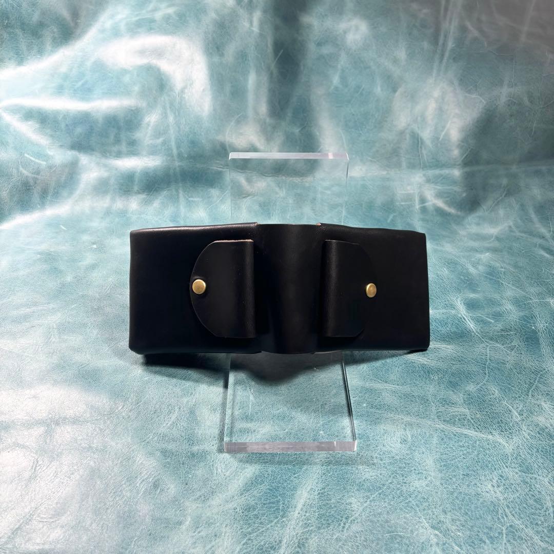 ハンドメイド　二つ折り　革財布　クロムエクセル黒色　真鍮　classical①