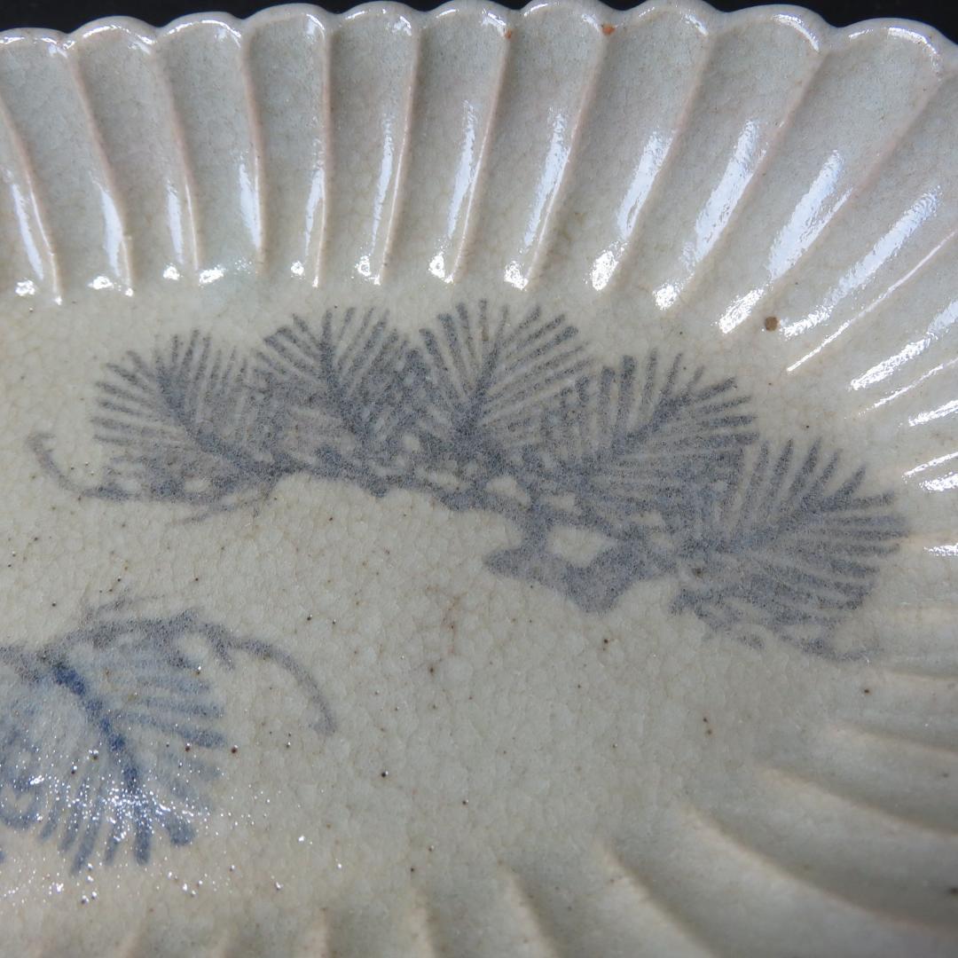 長皿 変形皿 歪み 染付 菊花型 5枚 松 古伊万里