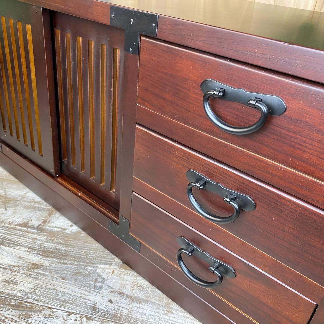 民芸家具木製桐材総桐天然無垢和チェスト横長テレビ台サイドボード飾り棚