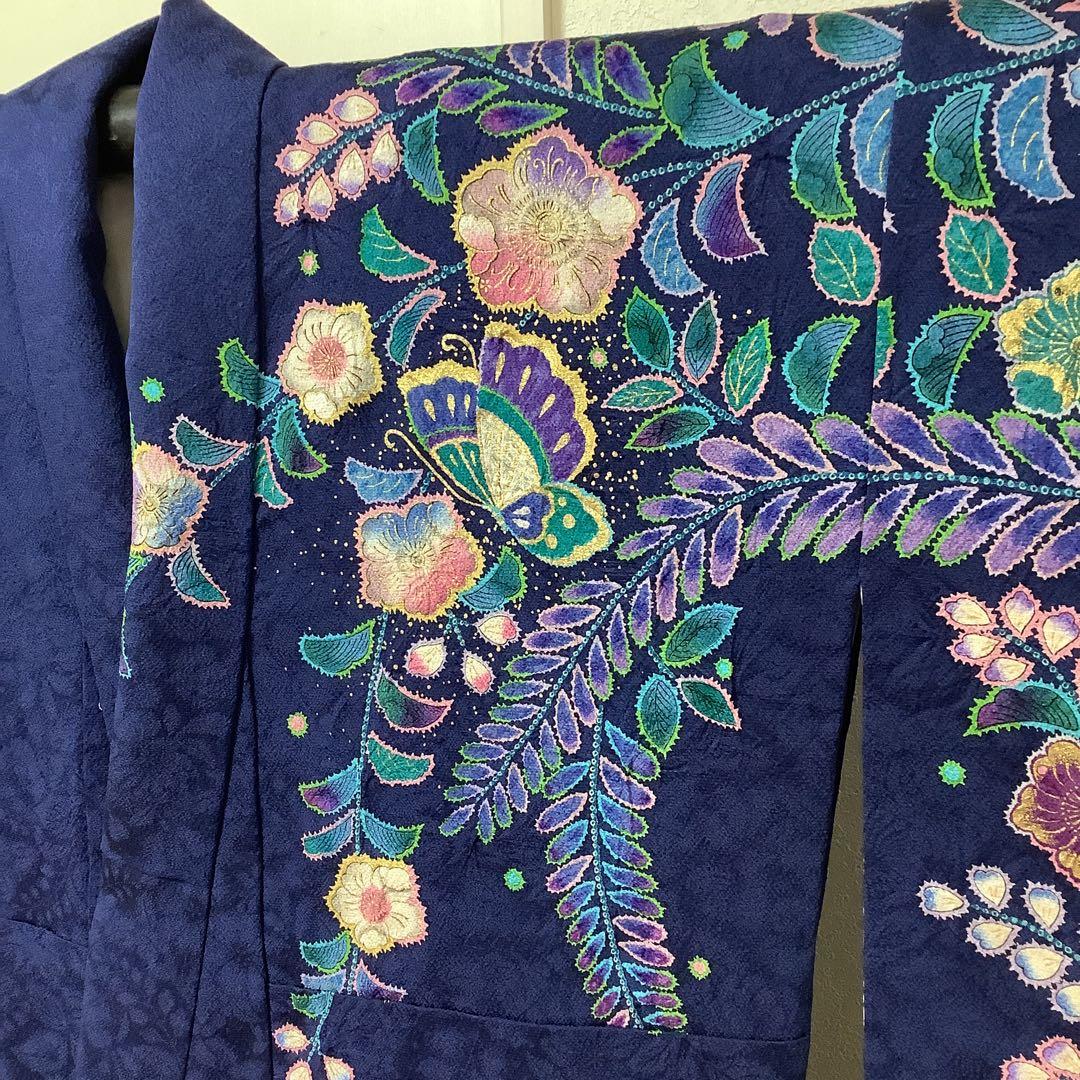 彦兵衛mini】やまと謹製！正絹振袖・長襦袢セット〜群青色地に辻ヶ花