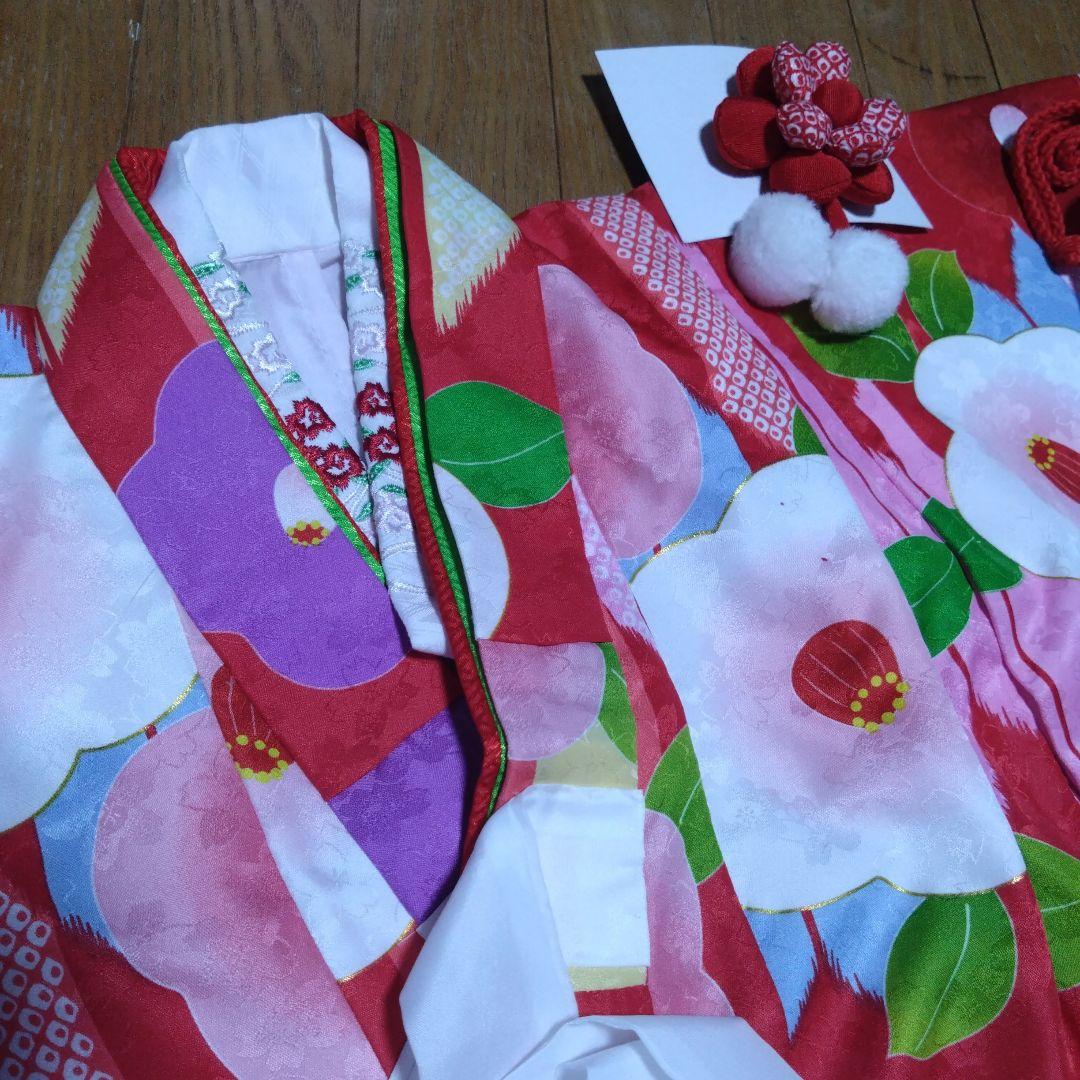 三歳★花ひめ★椿と矢羽根★被布着物小物フルセット★赤ピンク