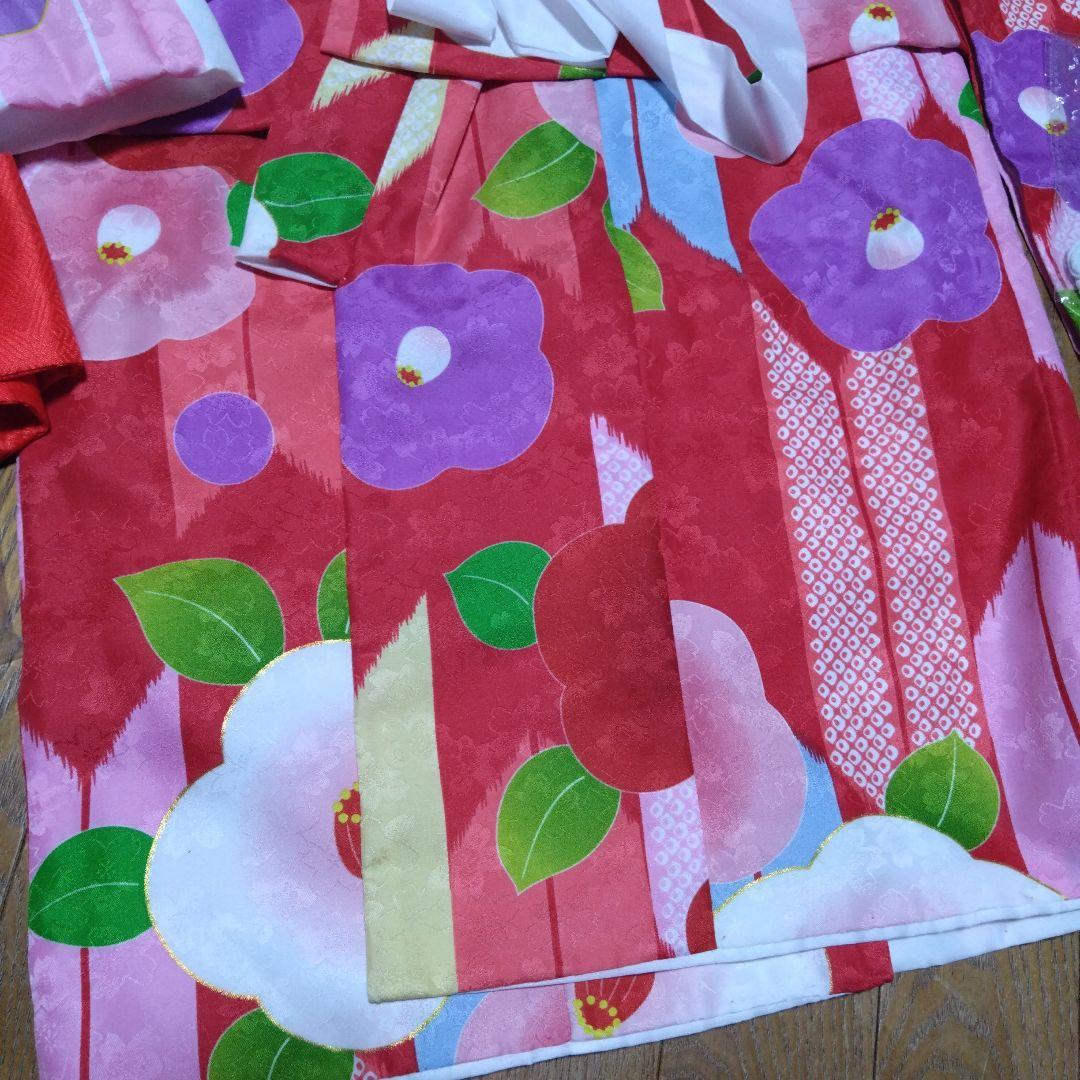 三歳★花ひめ★椿と矢羽根★被布着物小物フルセット★赤ピンク