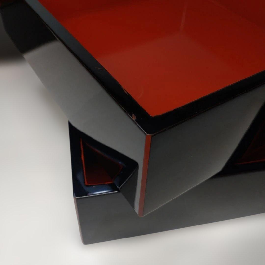 越前漆器 塗師 山本英明作 黒塗重箱 木箱付 本漆 美品