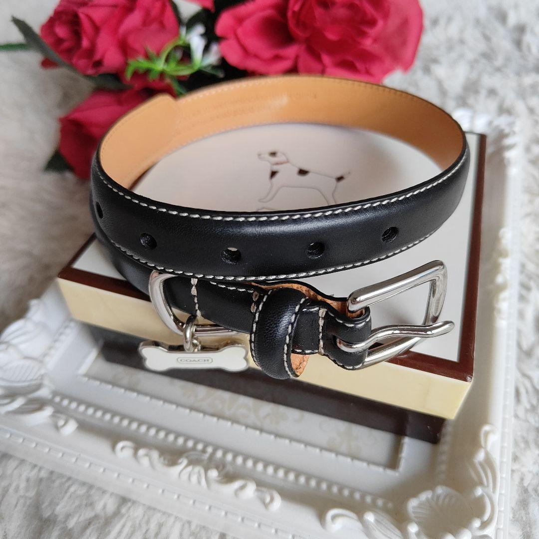 新品　COACH　コーチ　黒　ブラック　レザー　犬用首輪　М　中型犬　高級 COACH】コーチ クロスグレインレザー 骨型 チャーム ドッグカラー（犬