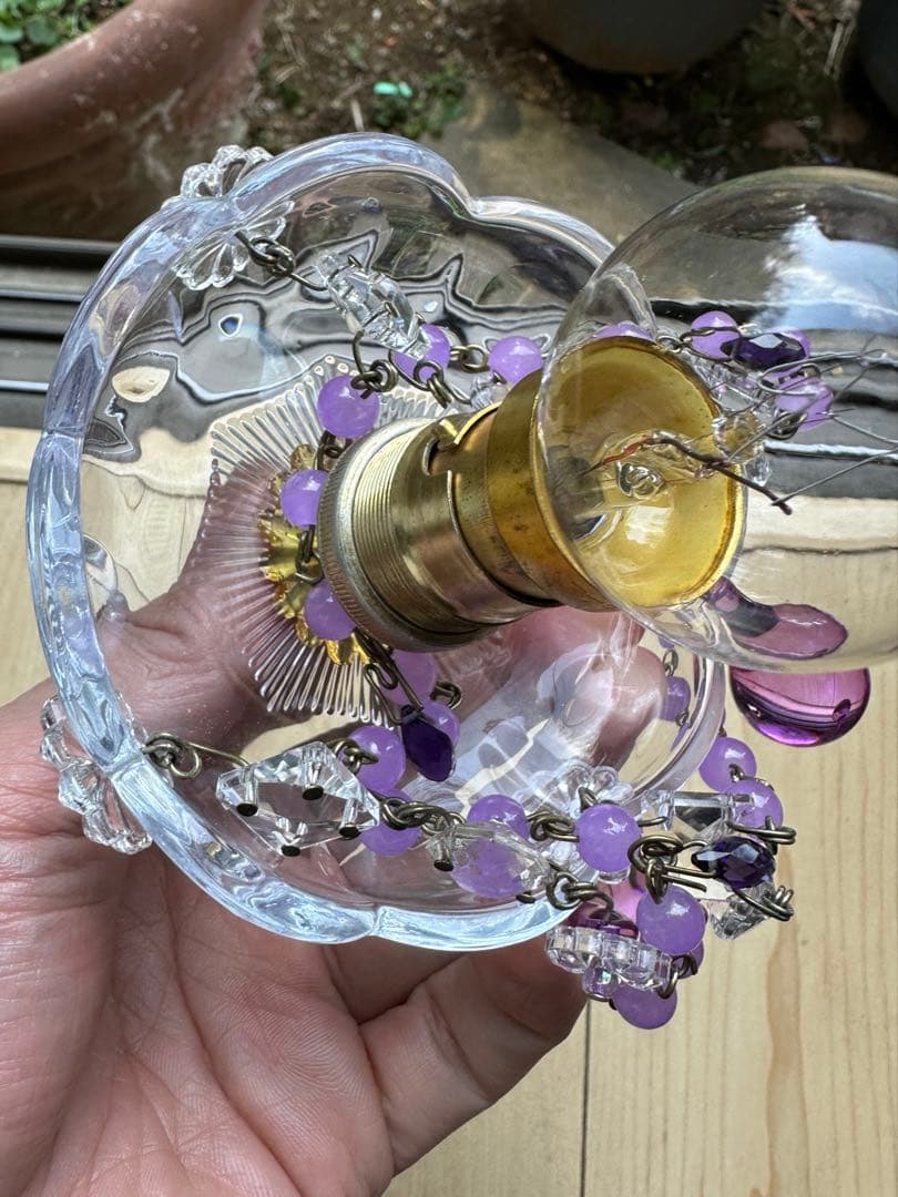 フランス アンティーク ラベンダームラーノガラスの可愛らしいミニシャンデリア＊