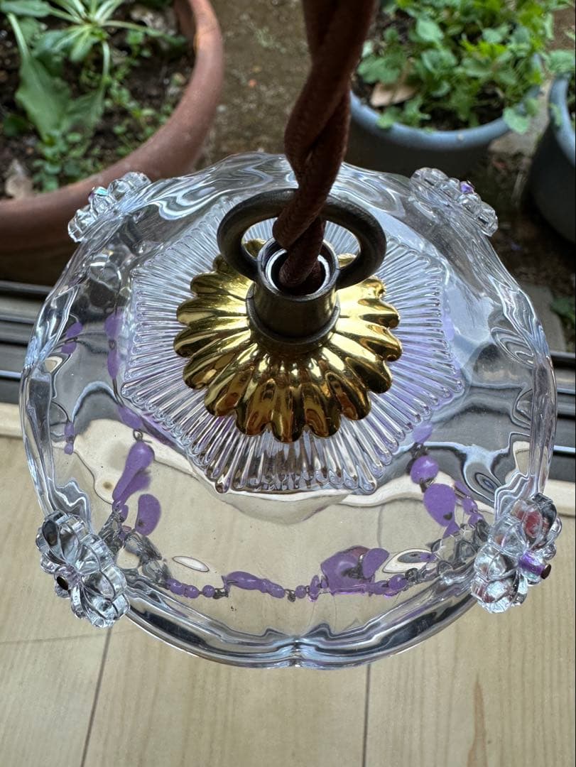 フランス アンティーク ラベンダームラーノガラスの可愛らしいミニシャンデリア＊