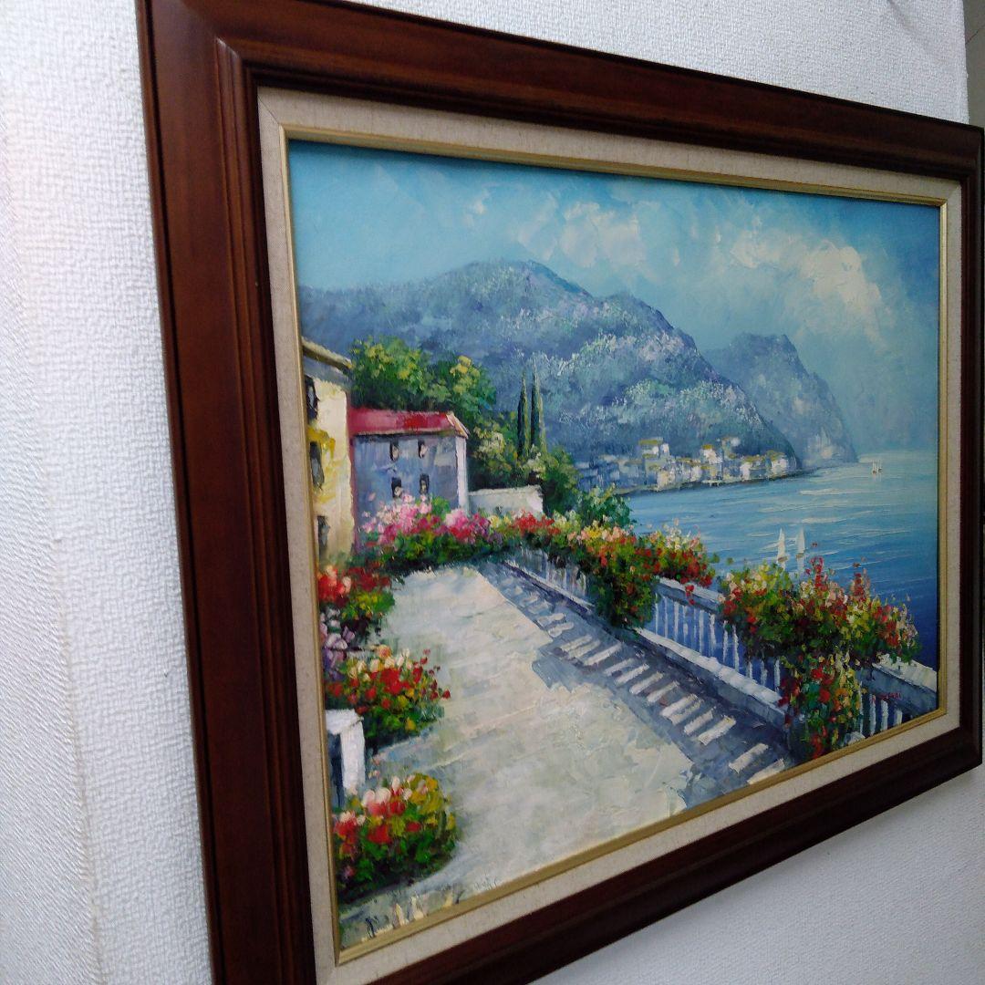 肉質油絵　横　特寸法　海岸の家　額装仕上げ品