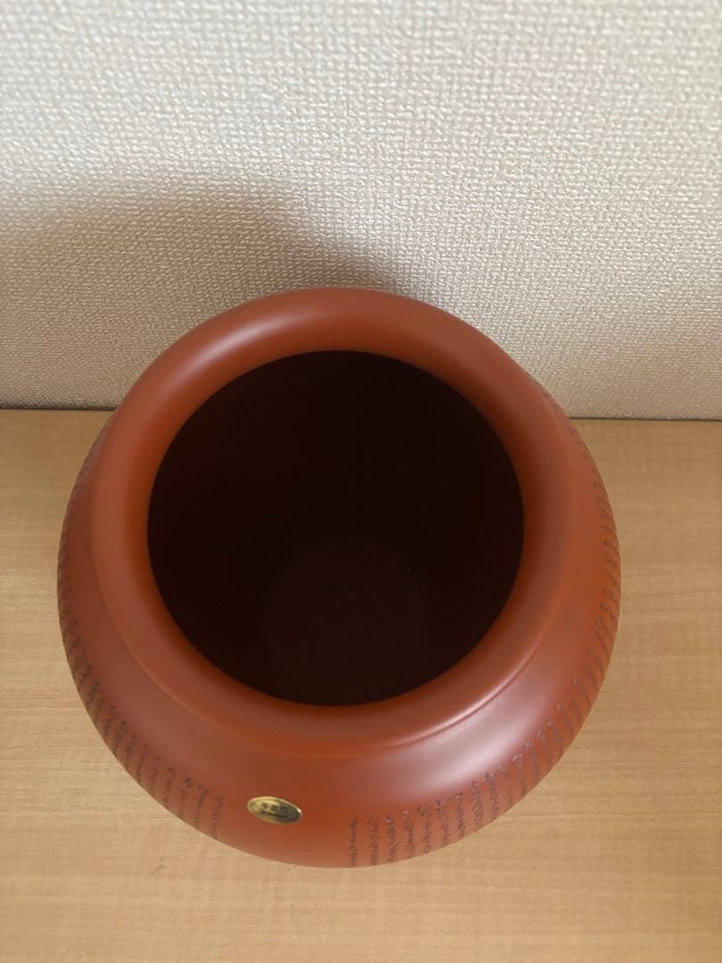 常滑焼 朱泥 花瓶 百人一首掘り 甚秋陶苑 共箱付き