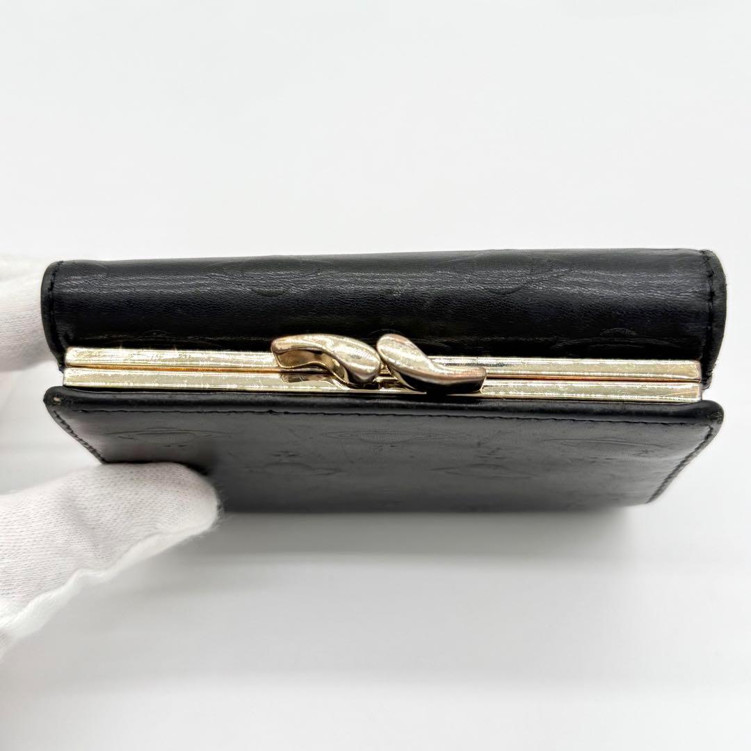 【良品】Vivienne オーブ型押し 三つ折り財布 がま口 レザー ブラック