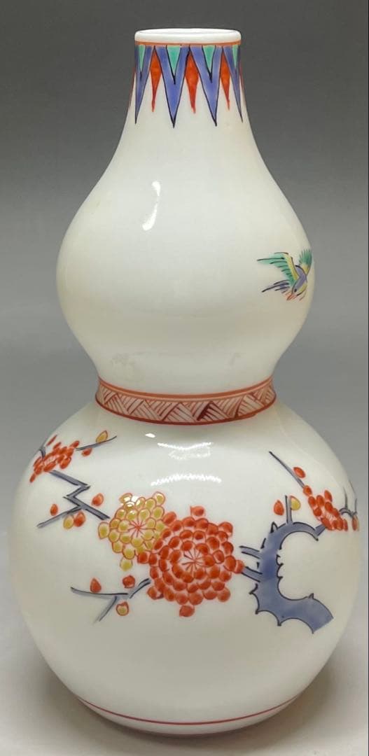 人間国宝　十四代　酒井田柿右衛門　濁手　梅鳥文　花瓶　共箱　栞　Y6466