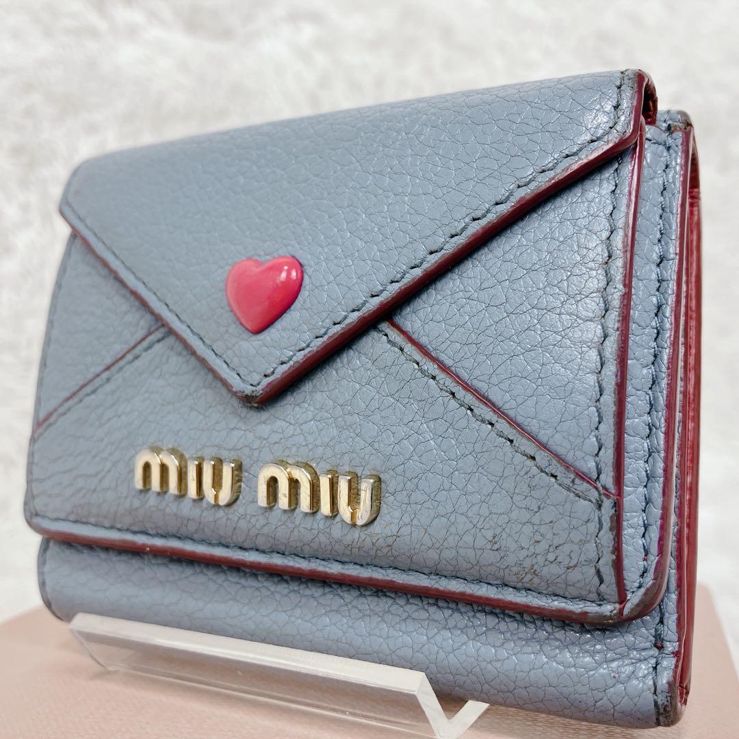 付属品付✨美品✨ ミュウミュウ 折り財布 ラブレター マドラスラブハート 水色