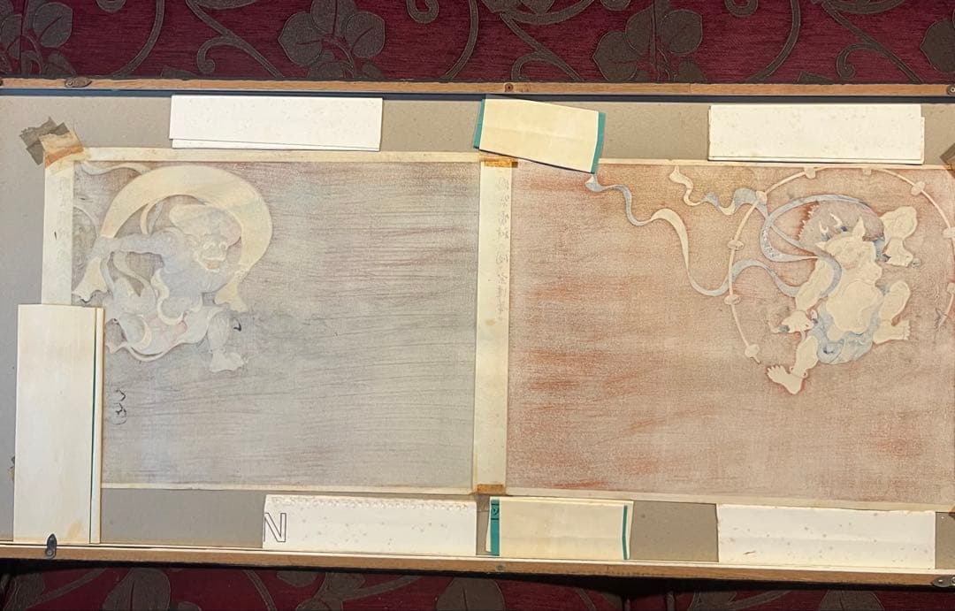 版画 国賓風神の図と国賓雷神の図 宗達筆 彫師 堀田治