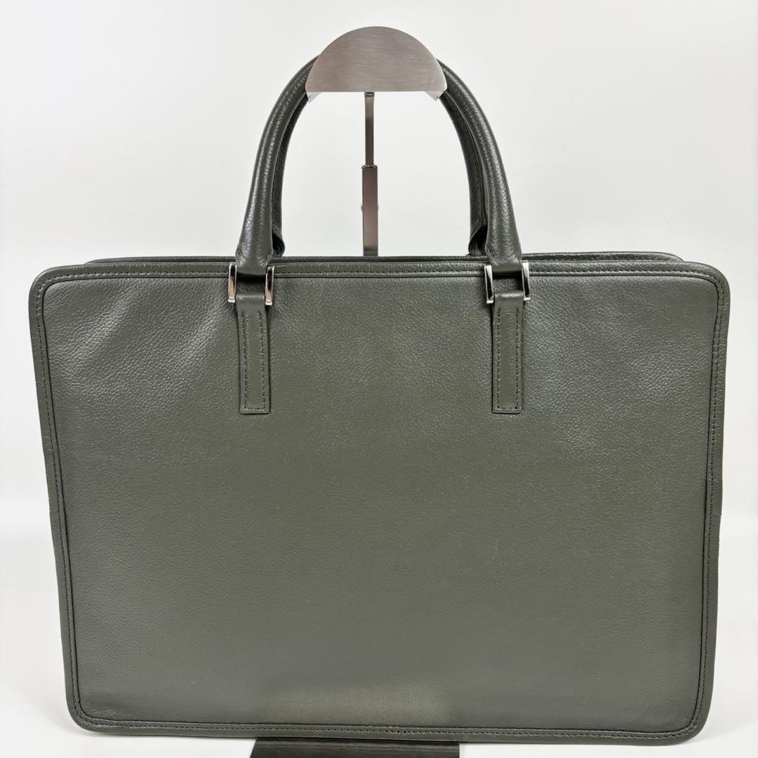 【美品】ビジネスレザーファクトリー ビジネスバッグ 本革　モスグリーン