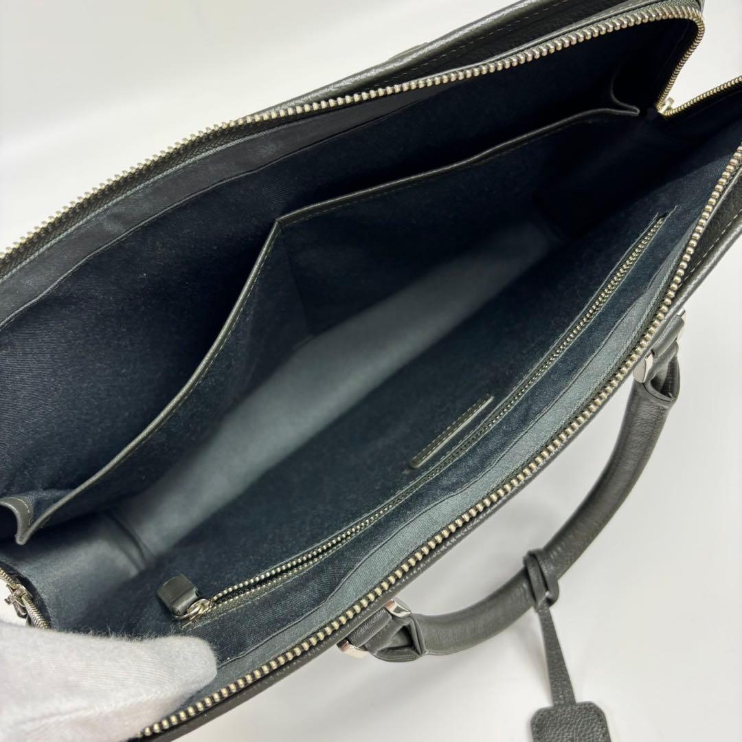 【美品】ビジネスレザーファクトリー ビジネスバッグ 本革　モスグリーン