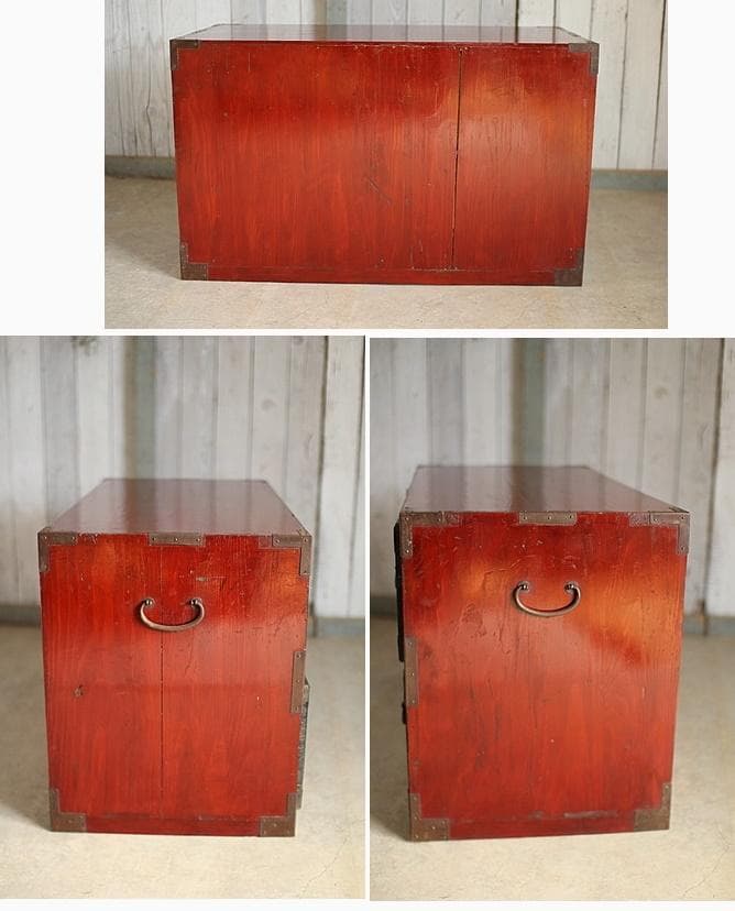 綺麗な丸金具庄内箪笥2段 漆塗りタンス 収納 古家具 古民