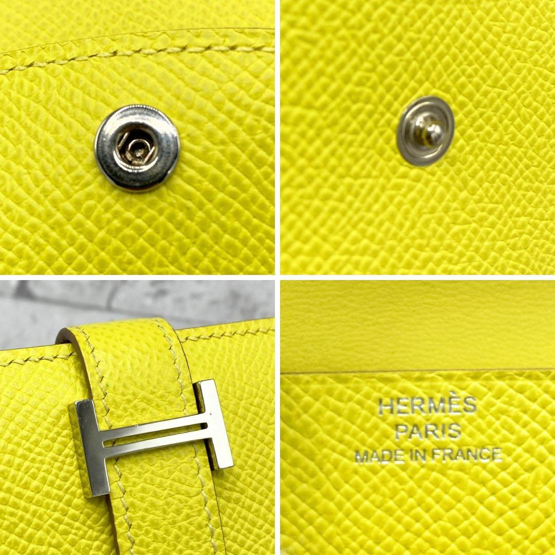 エルメス ヴォーエプソン べアンミニ　ケース U刻　ライム　シルバー金具