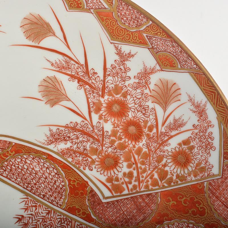 九谷焼 加賀九谷 清水美山堂造 赤絵金彩 人物花文 大皿 飾皿 M