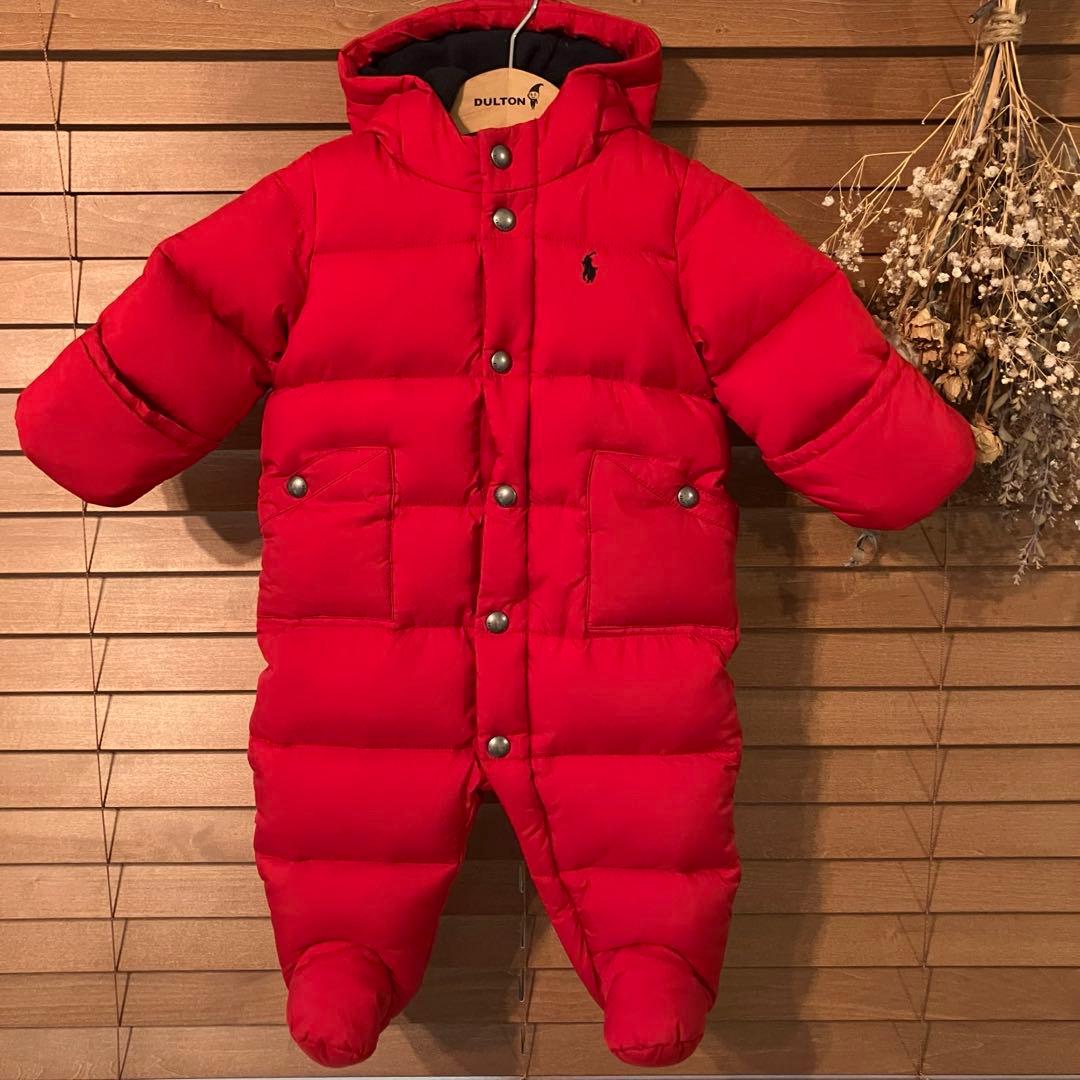 美品 ラルフローレン ジャンプスーツ 70cm カバーオール ダウン 6M 赤
