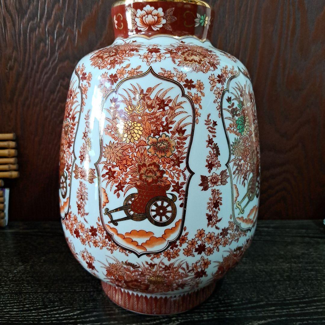 釉裏壺 六角飾瓶 極上本金使用 金彩赤絵 柴田陶器 唐花図 高