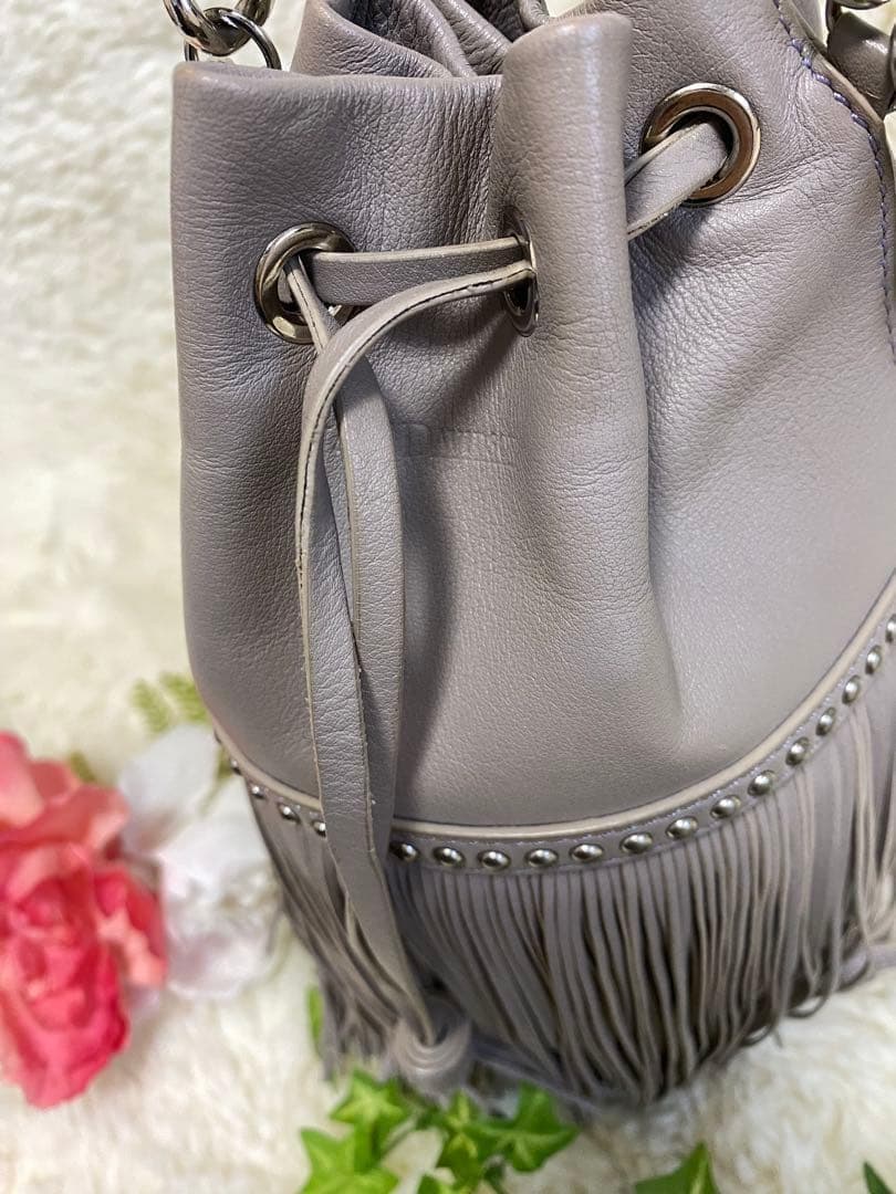 J&M DAVIDSON カーニバル フリンジレザーショルダーバッグ グレージュ