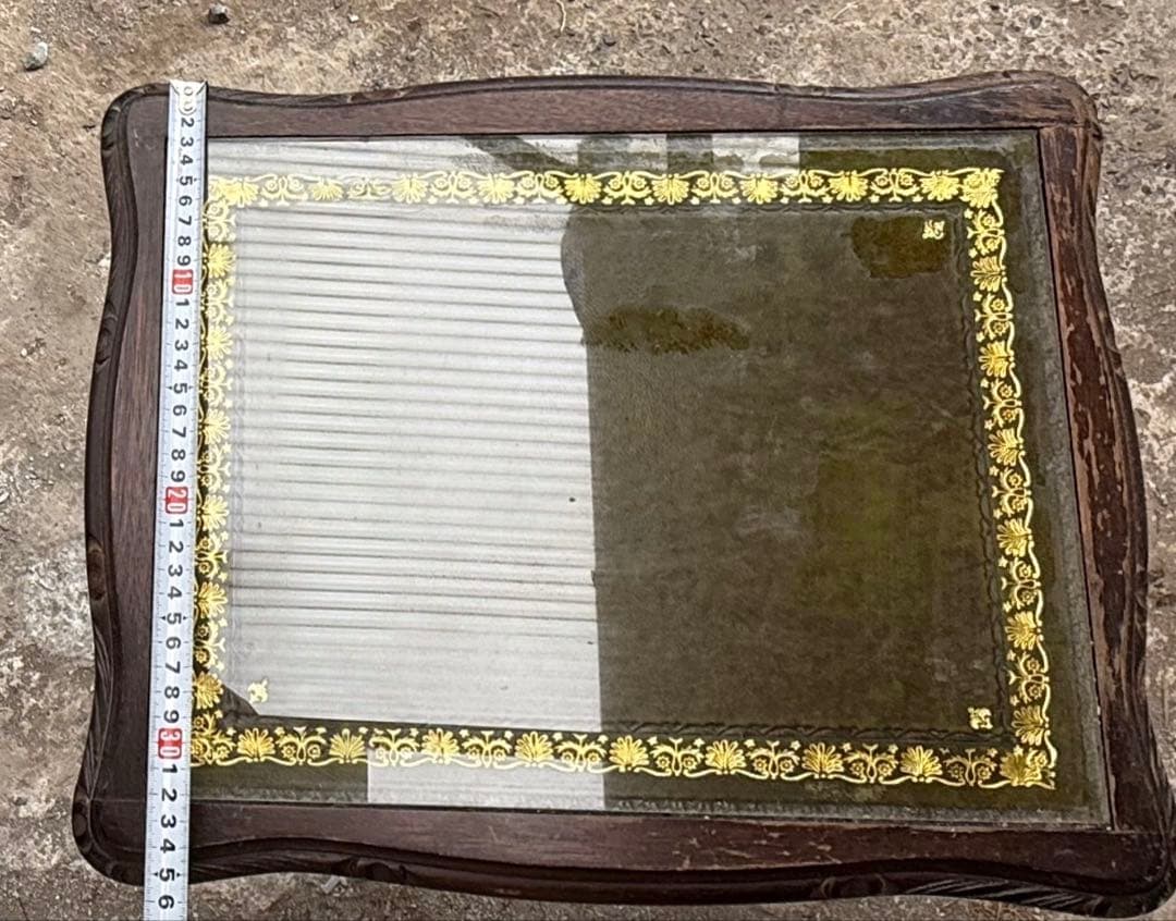 英国アンティーク風】サイドテーブル＊緑色×ゴールド縁取りのガラス天板