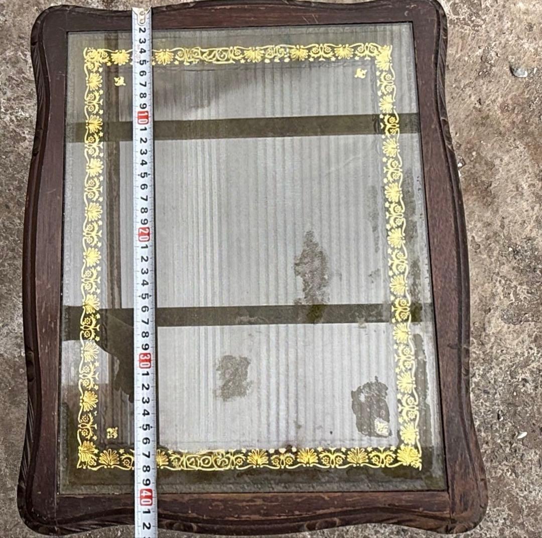 英国アンティーク風】サイドテーブル＊緑色×ゴールド縁取りのガラス天板