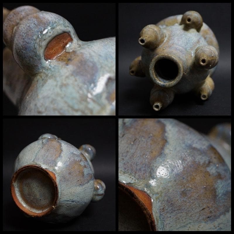 民国期 鈞窯 瓢箪形瓶 流れ釉飾壺 時代物 置台付 共箱