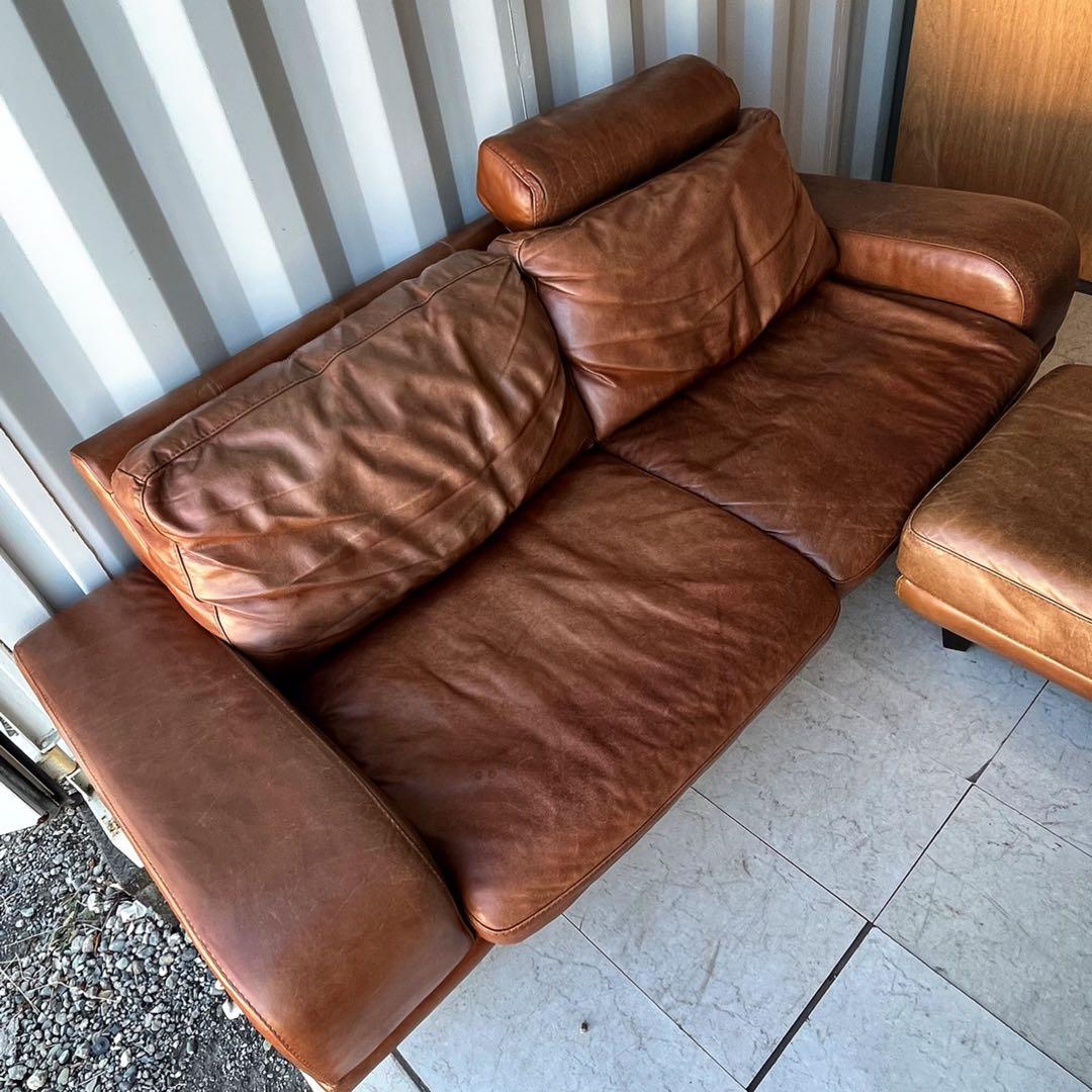 取付無料！アクタス ファイブバイファイブ3350 本革ブラウンソファ・オットマン