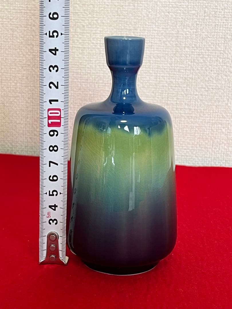 人間国宝 柳雨軒 三代 徳田八十吉  碧明釉 瓶  約15cm 管理T183