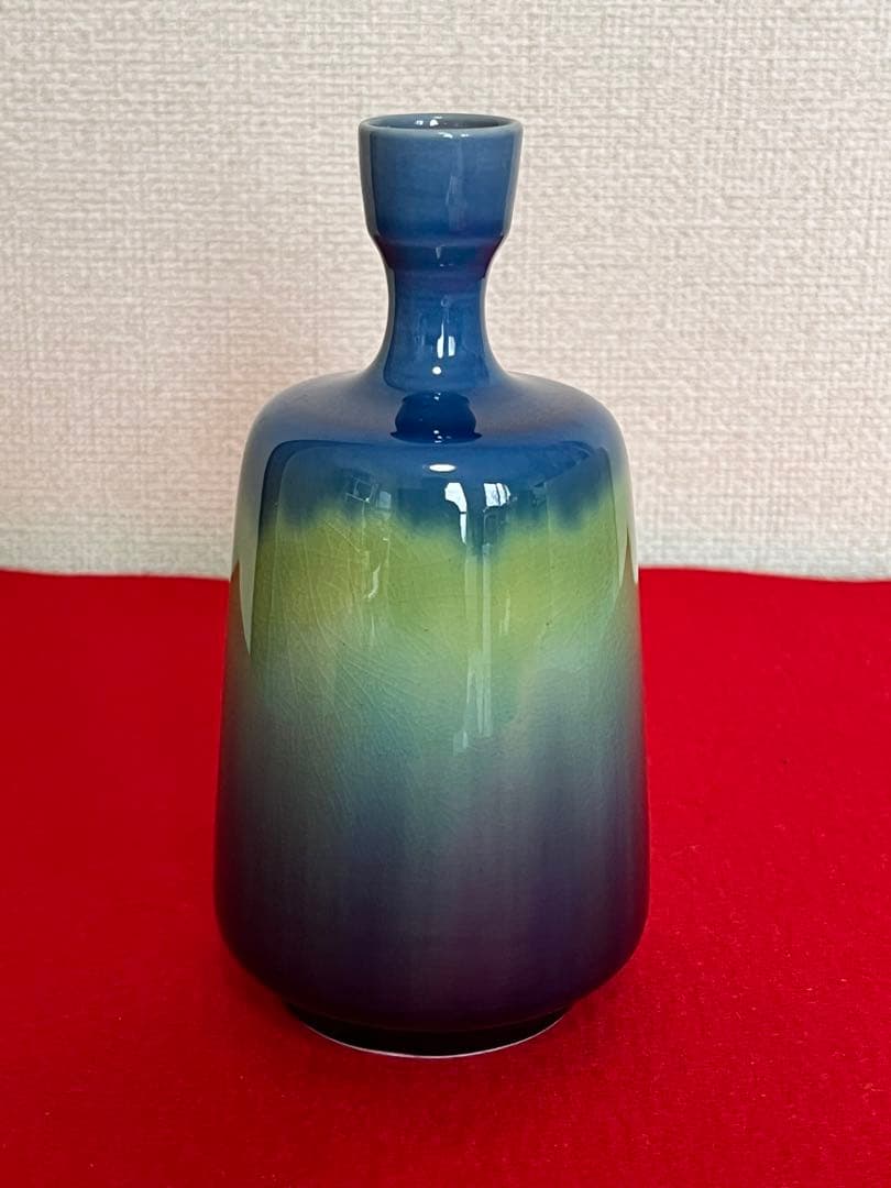 人間国宝 柳雨軒 三代 徳田八十吉  碧明釉 瓶  約15cm 管理T183