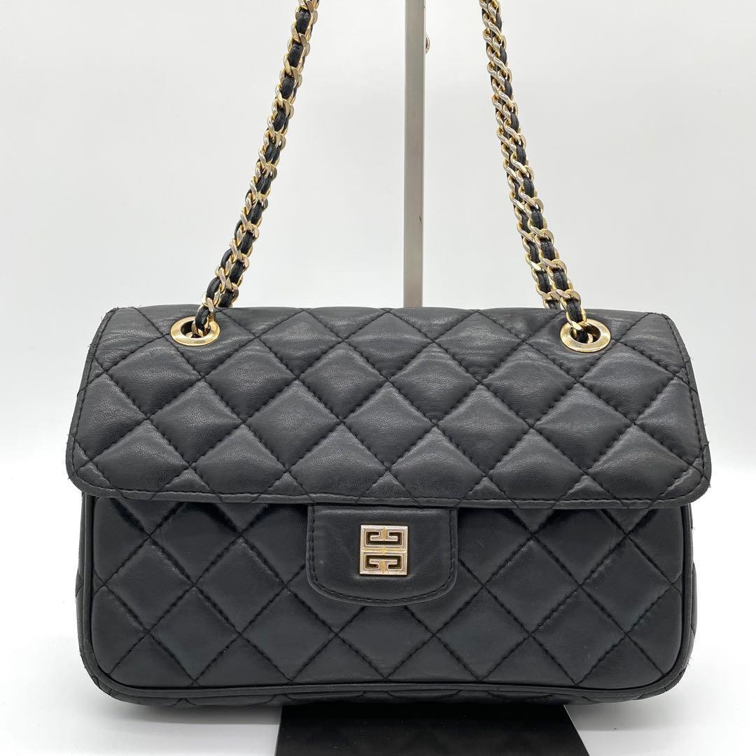 【美品】ジバンシー　ショルダーバッグ　ダブルチェーン　キルティング　レザー　黒