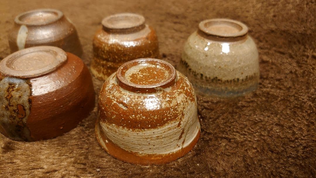 古越前越前焼ぐい呑盃灰釉1客