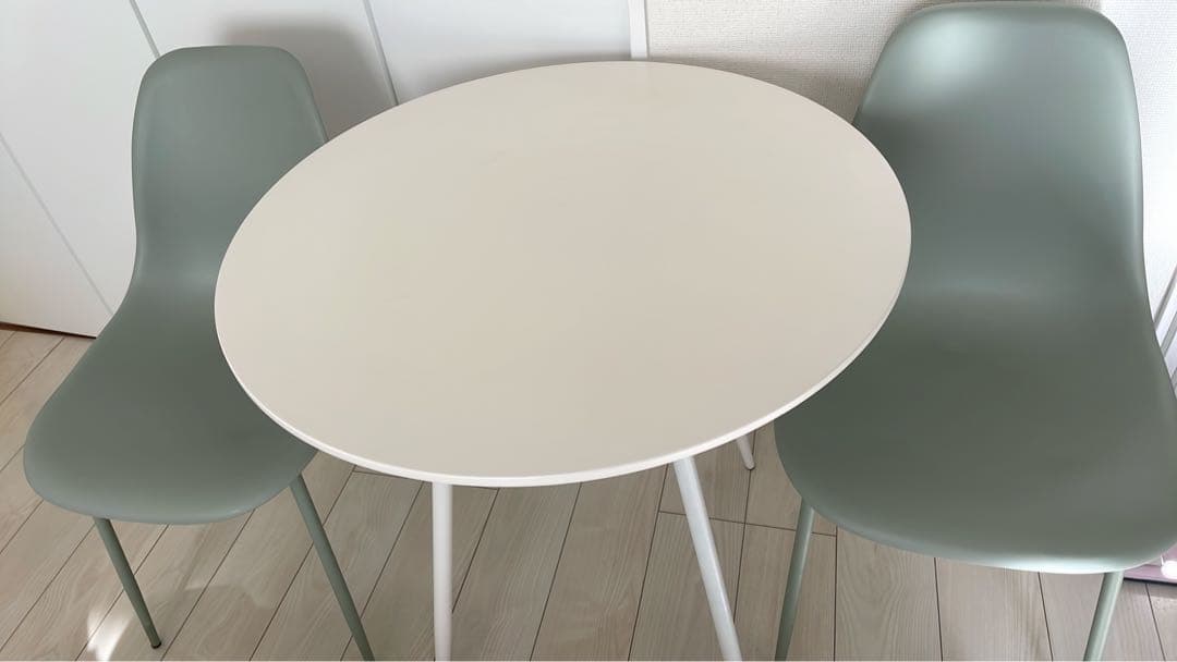 【週末限定セール】ロウヤ　円形ホワイトテーブルチェア３セット