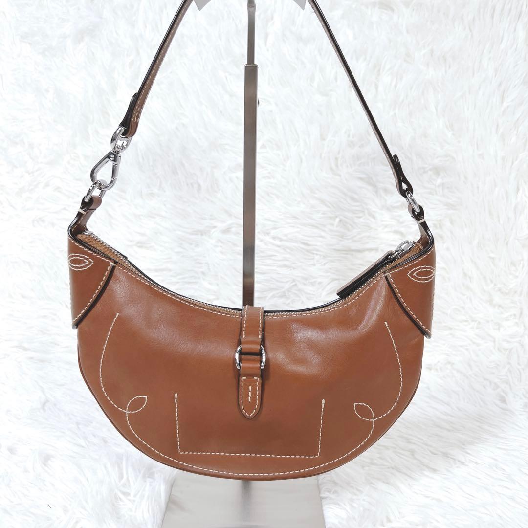 極美品✨ポロラルフローレン Polo ID カーフスキン ハンドバッグ 三日月