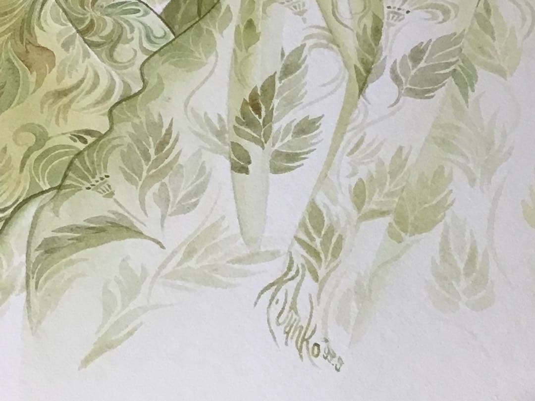 ◉真作保証 久下じゅんこ 水彩10号 原画『精霊宮の宝珠』1