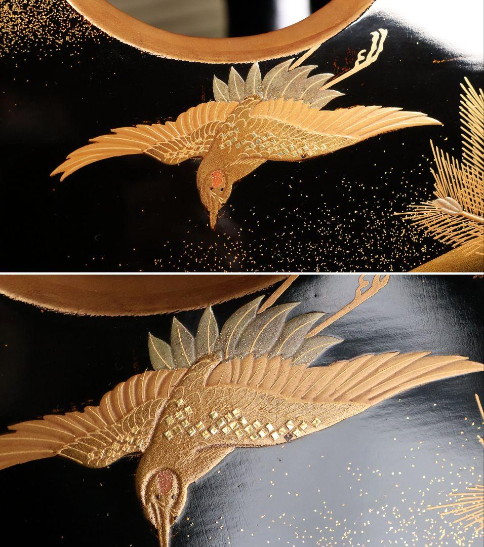 漆芸 松竹梅鶴金蒔絵 花七宝 三宝台 三方台 天然木製漆塗 供物台【MB111】