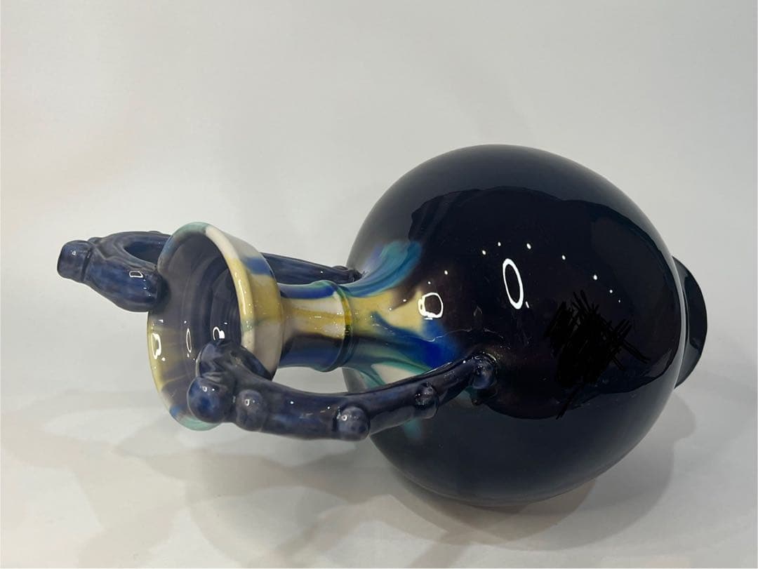 人間国宝】三代 徳田八十吉 【正彦銘】彩釉 耳付壺 約37.5