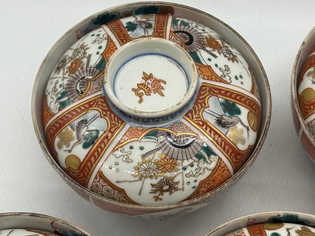 江戸　伊万里錦絵蓋茶碗5点② アンティーク　送料込み251112