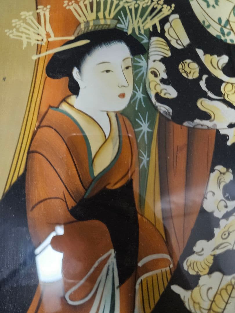 ガラス絵　硝子絵 　浮世絵　時代物　肉筆